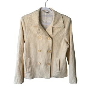 Peter Nygard Cream Vintage Neutral Classic Textured Pea Coat Size 8 Fall Winter